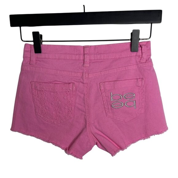 Girls Pink Eyelet Denim Shorts Size 10 Embroidered Cutoff Raw Hem NWT - Picture 2 of 7